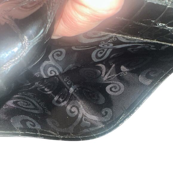 Brighton Shiny Black Croc Embossed Leather Wristlet Wallet Clutch - Picture 7 of 16